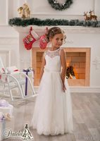 A- line Jewel Lace Flower Girl Dress Sash Floor Length Tulle ...