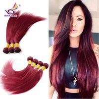 Livraison Gratuite 4pcs / lot malaisienne vierge de cheveux raides 100% cheveux non transformés tisse 99j # Rouge Bourgogne pas cher Remy Extensions de cheveux humains