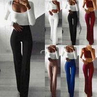 Bayan Katı Yüksek Bel Flare Geniş Bacak Lady Pantolon Çan Alt Yoga Pantolon 2021 H1221
