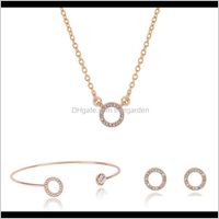Bracelet, & Necklace Circle Jewelry Sets Rose Gold Color Earrings Necklaces Bracelets For Women Fashion Drop Delivery 2021 7N4Xr