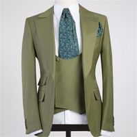 Green Men Suits Blazer For Wedding Costume Homme Groom Tuxed...