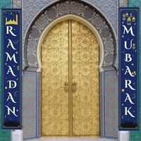 Eid mubarak porta alpendre bandeira pendurado guirlanda bandeira muçulmana islâmica eid ramadan kareem festivo casa decoração