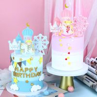 Andere festliche Partei liefert 4 teile / satz Prinz Prinzessin Topper Flaggen Dekoration Happy Birthday Cake Toppers Kinder