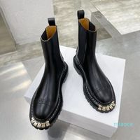 디자이너 신발 블랙 신축성있는 chunky 플랫폼 바이커 발목 부츠 가죽 마틴 부츠와 노치가있는 단독 무거운 듀티 럭셔리