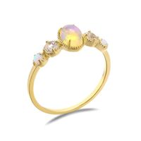 Arrival G9K Yellow Gold Oval Natural South Africa Opal Rings Geometric White Topaz Classic Fine Jewelry For Women Cluster
