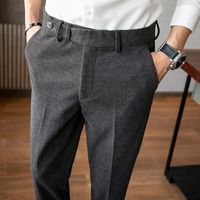 Erkekler Kalınlaşmak Yün Takım Elbise Pantolon İngiltere Vintage Resmi Pantolon Katı Renk Slim Fit Pantolon Iş Rahat Pantalon Homme Klasik Erkekler Takım Elbise