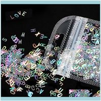 Nagel-Salon Gesundheit Schönheitstaat-Kunstdekorationen 2G / BAG Holographische Glitter-Pailletten Laser-Sliver-Buchstaben-Form-Flock-3D-bunte Asresorien Drop