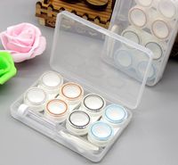 quality 4 pairs set Contacts Lens Box with Mirror Round Frame Companion Lenses Case Container Cute Lovely Travel Kit clip Leakproof ring