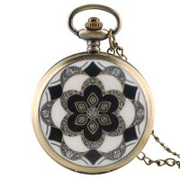 Vintage Black White Flower Pocket Watch Ladies Necklace Pend...