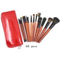 16pcs Pincel de maquillaje profesional conjunto de handel de madera Rojo y negro Caja de colores Cosméticos Cosméticos Kit