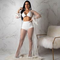 Kadın Bling Sequins Kapak Up Açık Mesh Hırka Yaz Dantel Tığ Bikini Mayo Plaj Elbise Mayo Malaya Salonlar
