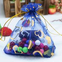 20x30cm (7.87&quot;x11.8&quot;) 100pcs Royal Blue Organza Heart Design Wedding Cosmetics Jewelry Packaging Big Gift Bags Pouches