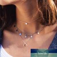 Étnica vintage lua estrela redonda cadeia coradores colar para mulheres pingentes de cristal multilayer colar de cor de prata jóias novas