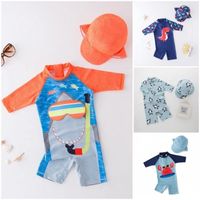 2022 Baby Boy Boy Pezzi Costumi da bagno con cappuccio Suit Surf Indossare Squalo Stile Completo Bambino Bambini Bambini Bambini Sunscreen Beach Beach Abiti da bagno