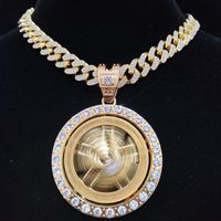 Pendentif Colliers Hommes Hip Hop Glafd Out Bling Collier rotatif 13mm Crystal Cuban Chain HiPhop Fashion Charm Bijoux