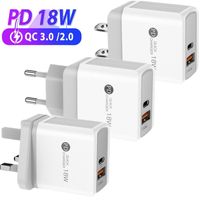 18W PD USB-C QC3.0 Type C Chargeur Fast Wall Chargers EU UK US PLIG POUR IPHIPH 13 12 XIAOMI SAMSUNG SMART Phone Plug