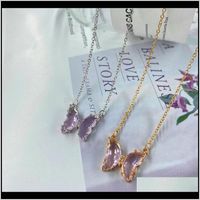Pendlar droppe leverans 2021 mode damer kristall fjäril hängsmycke halsband zirkon glas lila rosa för flicka glamour smycken halsband b