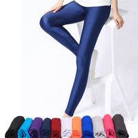 Kobiety Legginsy Błyszczące spodnie Gorące Sprzedawanie Legginsy Solidne Kolor Fluorescencyjny Spandex Elastyczność Dorywczo Spodnie Shinny Legging