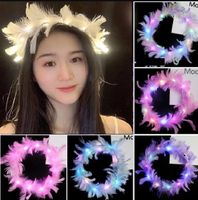 LED Işık Tüy Çelenk Halo Gelin Çiçek Taç Saç Bandı Çelenk Nane Kafa Çelenk Parti Düğün Başlığı Nedime