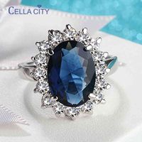 Cellacity Oval Sapphire Rings for Women Trendy Silver 925 Fine Jewelry with Gemstones Flower Shaped Female Engagement Ring Gifts