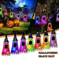 Chapéu de bruxa de Halloween com luz led luz de incandescência que penduram a árvore de suspensão fantasma de decoração para crianças largura borda chapéus