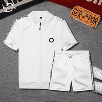 Homens de verão Casual Sets Solto Tracksuit 2021 Homens Sportswear Zipper T-shirts + Shorts 2 Pcs Esportes Terno Printing Roupas Travelsuit masculino