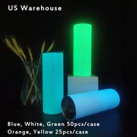 Local warehouse Sublimation Straight Tumbler 20oz Glow in the dark Blank Skinny Tumblers with Luminous paint Vacuum Insulated Heat Transfer Car Mug 7 Styles