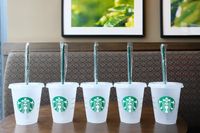 Starbucks 16 oz / 473 ml Ayağı Şekli Kapak Hasır Kupa Bartian Plastik Tumbler Kullanımlık Temizle İçme Düz Alt Kupası 5 adet