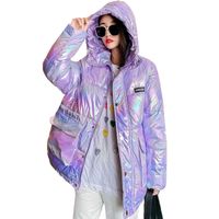 Renkli parlak pamuk-yastıklı kış ceket kadın orta uzunlukta yeni stil ceket gevşek kalın parka kadın ceket artı boyutu kapüşonlu ceket H1023