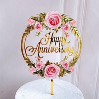 Autres Fêtes Fête Fournitures Fleurs colorées Joyeux anniversaire Cake Topper Début de dessert acrylique d'or pour la cuisson de douche de bébé