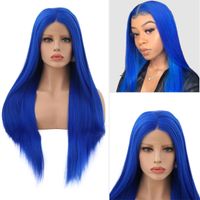 Sentetik Peruk Mavi İpeksi Düz Cosplay Dantel Orta Bölüm 13x3 LaceFront Peruk Yumuşak Saç Ile Bebek Doğal HairLinr
