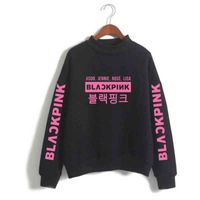 여자 까마귀 BlackPink KPOP 스웨터 엉덩이 캐주얼 편지 인쇄 후드 의류 풀오버 outwear 긴 소매