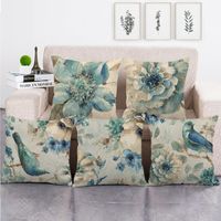 Blue Country Style Pillow Case inchiostro Fiori e uccelli Biancheria di alta qualità Materiale di lino Cuscino cuscino cuscino 45 * 45cm / 17.7 * 17.7inch xg0170