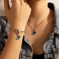 Brincos Colar de moda azul borboleta pulseira encantos ajustável conjunto de jóias de liga de metal para mulheres partido A02 + 14955