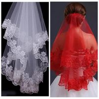 Bridal Veils Vintage Lace Appliques One Layer Veil 2021 Short Long Soft Women Wedding Hair White Ivory Red