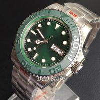 Наручные часы 40 мм Мода Мужские часы Сапфировое стекло Зеленый стерильный циферблат керамический безель дата света NH36