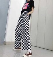 New street retro black and white checkerboard loose men and women couples casual wide-leg pants Q0801