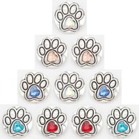 Charm Armband Mors dag Snap Smycken Rhinestone Dog Cat Footprint Button för DIY 18mm Halsband Örhängen 5PCS / Lot