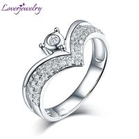 Crown Diamonds Lover Ring Real 14Kt White Gold SI Jewelry Rings For Lady Wedding Band Fine Cluster
