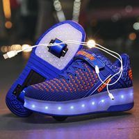 Two White LED Usb Charging Roller Shoes Blue Pink Light Up Luminous Sneakers With Wheels Kids Rollers Skate For Boy Girls Athletic & Outdoor