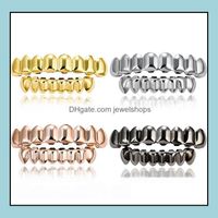 Grillz, Dental Grills Body Jewelry Teeth Grillz Top & Bottom 18K Gold Siery Color Mouth Hip Hop Fashion Rapper 6 Styles Drop Delivery 2021 M