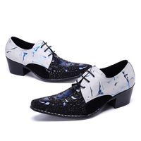 2022 남성용 새로운 도착 정품 가죽 드레스 신발 패치 워크 프린트 옥스포드 선물 Zapatos 남자 하이힐 Italiano Chaussure Homme