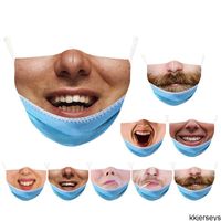 Adult Face Mask Merry Funny beard Human Face smoke Ice Silk 3D Print Mouth Smoke Breathable Cosply Party Masks Dust Fog Blank FaceMask