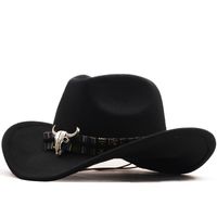 Europa US Cross Border Western Cowboy Hat Horn Woolen Jazz Top Hattar Män och Kvinnor Etnisk stil Stor - Brimmed Cap A6