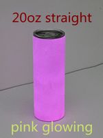 Сублимационные тумблеры оптом 20 унций прямые светящиеся розовые до фиолетового светящегося в темноте с соломенной тощей нержавеющей сталью двойная стена изолированная чашка на море A15