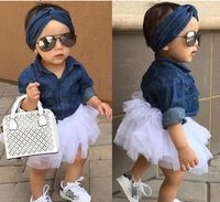 Baby Girl Summer Ropa Set Muchachas Ropa Denim Camisa Top + Faldas Tutu + Diadema 3pcs Trajes Conjuntos