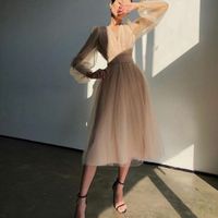 Basit Kısa Tül Gelinlik V Boyun Dantelli Uzun Kollu Cocktial Parti Elbise Bir Çizgi Gelin Örgün Maddeleri Önlükler