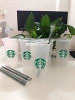 Starbucks 24 oz / 710 ml Plastik Tumbler Kullanımlık Temizle İçme Düz Alt Kupası Ayağı Şekli Kapak Saman Kupa Bardian 100 adet DHL