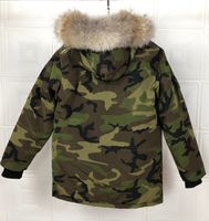 Green camouflage show coyote fur trim men expedition down parkas with hoody 80% down fill Rib sleeve Ykk zipper