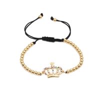 2022 March Expo Luxury Royal Handmade Adjustable Copper Bead Micro Pave Rainbow CZ King Crown Braiding Bracelet
